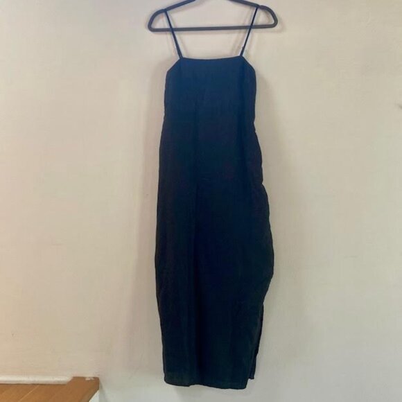 TROIS The Brand Lotte Dress Black Thigh High Slit Size 2-4 in 100% Linen NEW - Picture 6 of 11